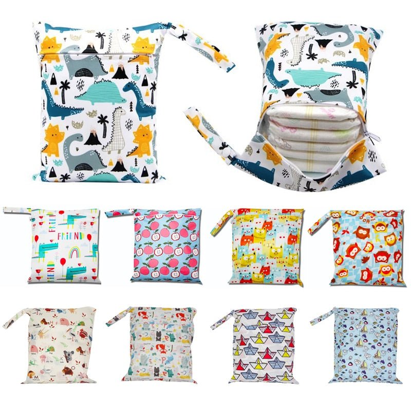 Baby Diaper Bag Cartoon Print Waterproof Wet Dry Nappy Zipper Handbag Stroller Carry Pack Travel Outdoor Wet Diaper Storage Bags | 0 | Tage-Active