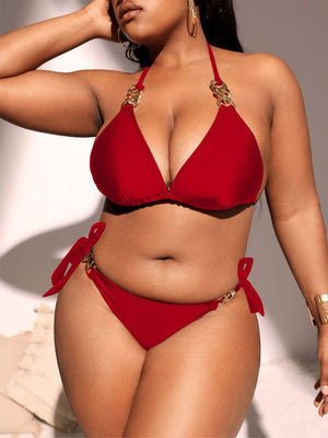 Beachwear Summer New Woman Solid Open Back Swimsuit Plus Size Swimwear Sexy Neck Swiming Suits Bikini Mujer | TageUnlimited