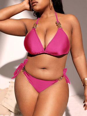 Beachwear Summer New Woman Solid Open Back Swimsuit Plus Size Swimwear Sexy Neck Swiming Suits Bikini Mujer | TageUnlimited
