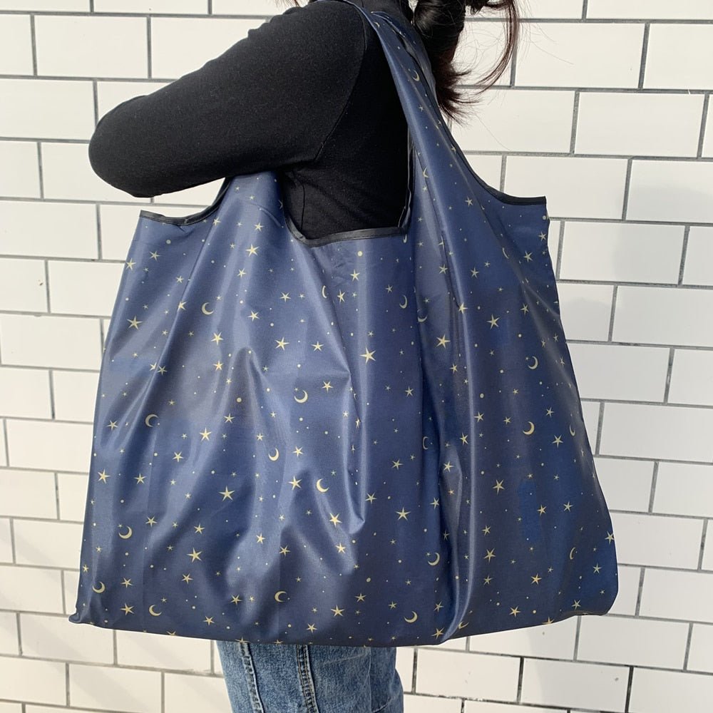 BIG Eco-Friendly Folding Shopping Bag Reusable Portable Shoulder Handbag for Travel Grocery Fashion Pocket Tote | 0 | TageUnlimited