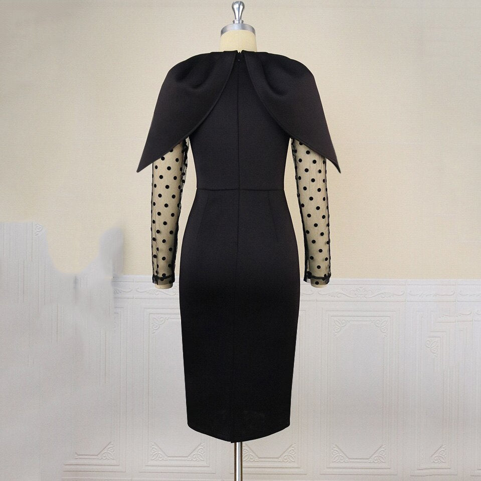 Black Dresses Elegant for Office Ladies V Neck Cloak Sleeve Bodycon High Waisted Mid Calf Fashion Formal Business Work Dress Hot | 0 | TageUnlimited