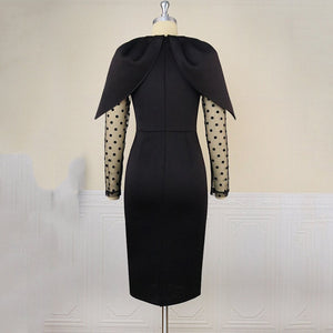 Black Dresses Elegant for Office Ladies V Neck Cloak Sleeve Bodycon High Waisted Mid Calf Fashion Formal Business Work Dress Hot | 0 | TageUnlimited