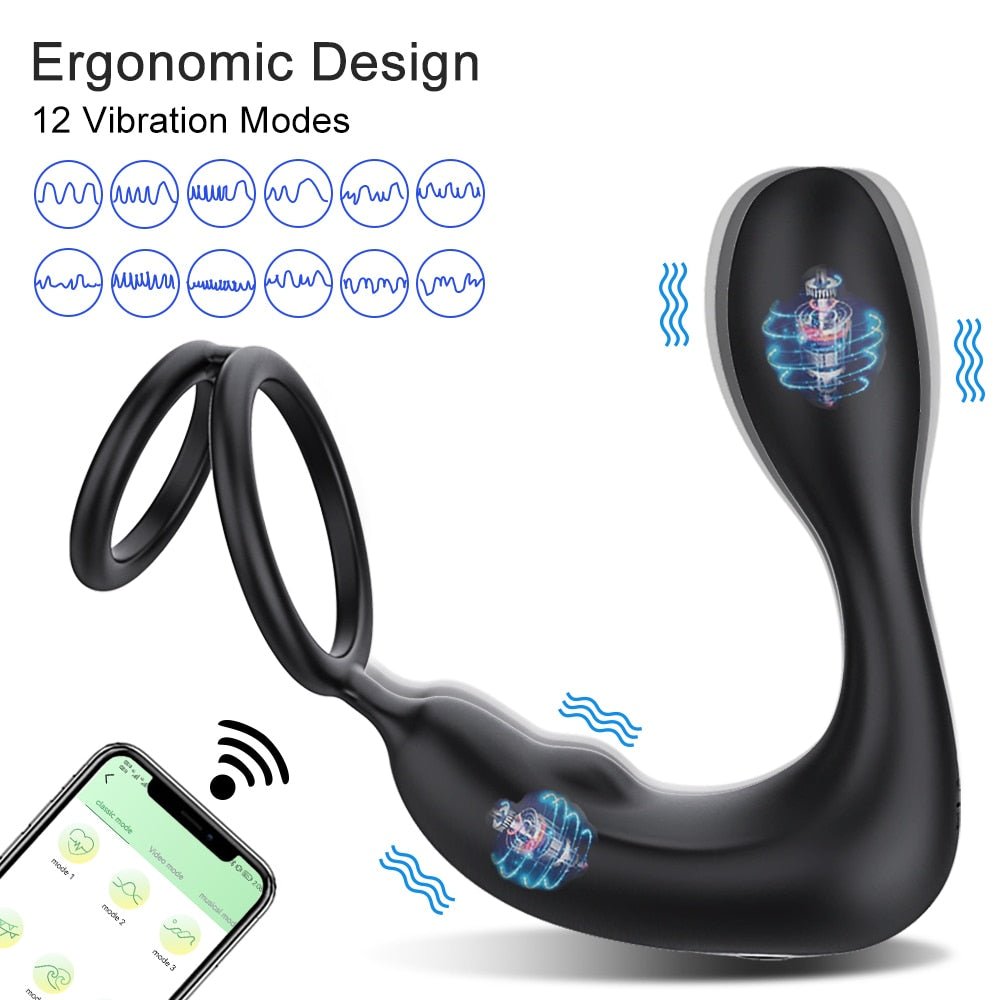 Bluetooth APP Male Prostate Massager Vibrator Double Ring Delay Ejaculation Anal Plug Stimulator Adult Sex Toys for Men Couples | TageUnlimited