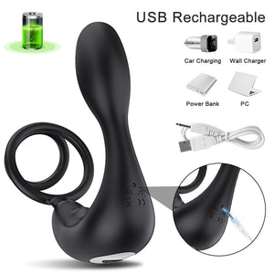 Bluetooth APP Male Prostate Massager Vibrator Double Ring Delay Ejaculation Anal Plug Stimulator Adult Sex Toys for Men Couples | TageUnlimited