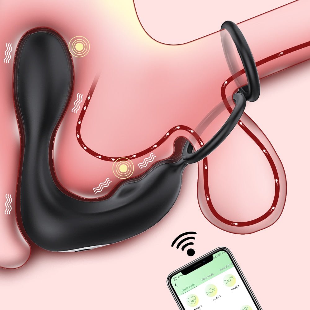 Bluetooth APP Male Prostate Massager Vibrator Double Ring Delay Ejaculation Anal Plug Stimulator Adult Sex Toys for Men Couples | TageUnlimited