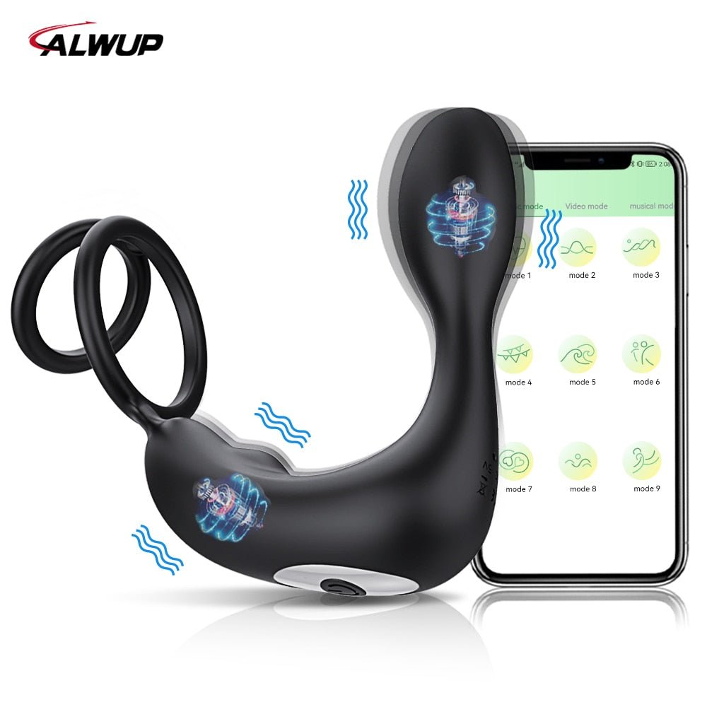 Bluetooth APP Male Prostate Massager Vibrator Double Ring Delay Ejaculation Anal Plug Stimulator Adult Sex Toys for Men Couples | TageUnlimited
