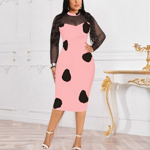 Bodycon Dresses for Women Round Neck Full Sleeve Polka Dot Printed Mid Calf Elegant Formal Business Office Ladies Vestidos Mujer | 0 | TageUnlimited