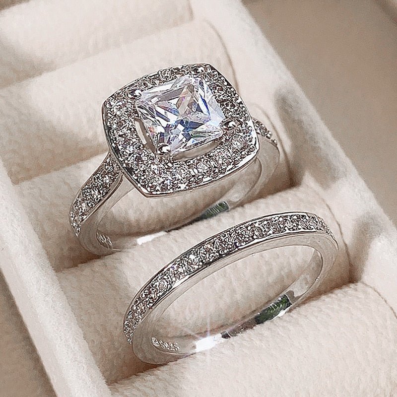 CAOSHI Fashion Wedding Ring Set for Women Dazzling Square Zirconia Luxury Lady Accessories Set Trendy Delicate Bridal Jewelry | 0 | Tage-Active