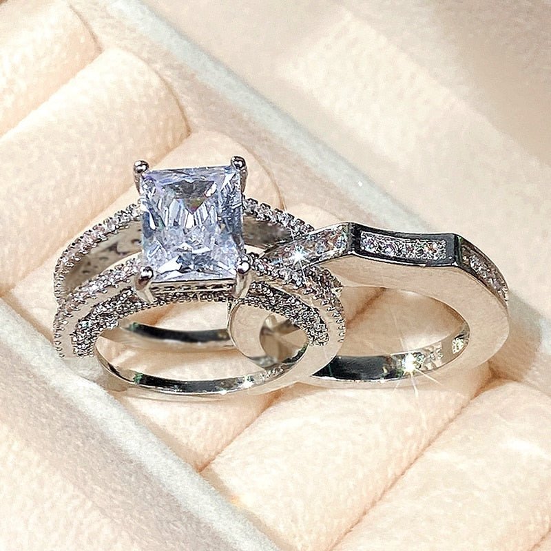 CAOSHI Fashion Wedding Ring Set for Women Dazzling Square Zirconia Luxury Lady Accessories Set Trendy Delicate Bridal Jewelry | 0 | Tage-Active