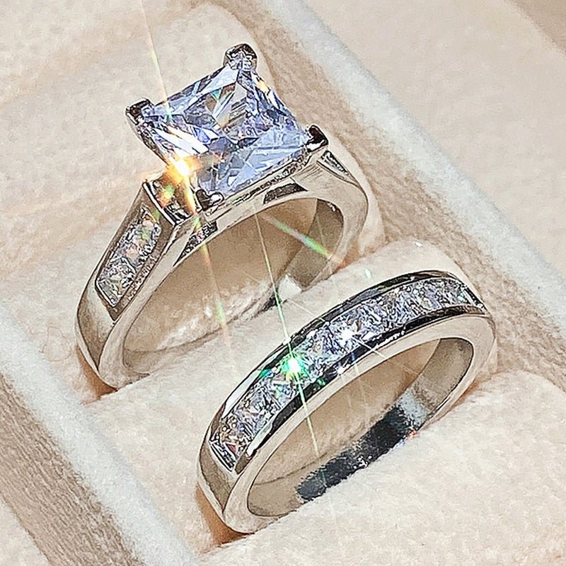 CAOSHI Fashion Wedding Ring Set for Women Dazzling Square Zirconia Luxury Lady Accessories Set Trendy Delicate Bridal Jewelry | 0 | Tage-Active