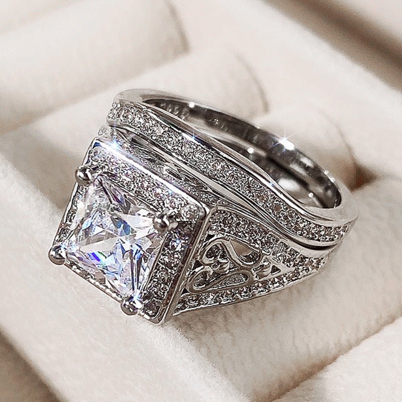 CAOSHI Fashion Wedding Ring Set for Women Dazzling Square Zirconia Luxury Lady Accessories Set Trendy Delicate Bridal Jewelry | 0 | Tage-Active