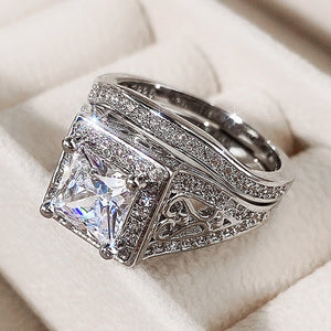 CAOSHI Fashion Wedding Ring Set for Women Dazzling Square Zirconia Luxury Lady Accessories Set Trendy Delicate Bridal Jewelry | 0 | Tage-Active
