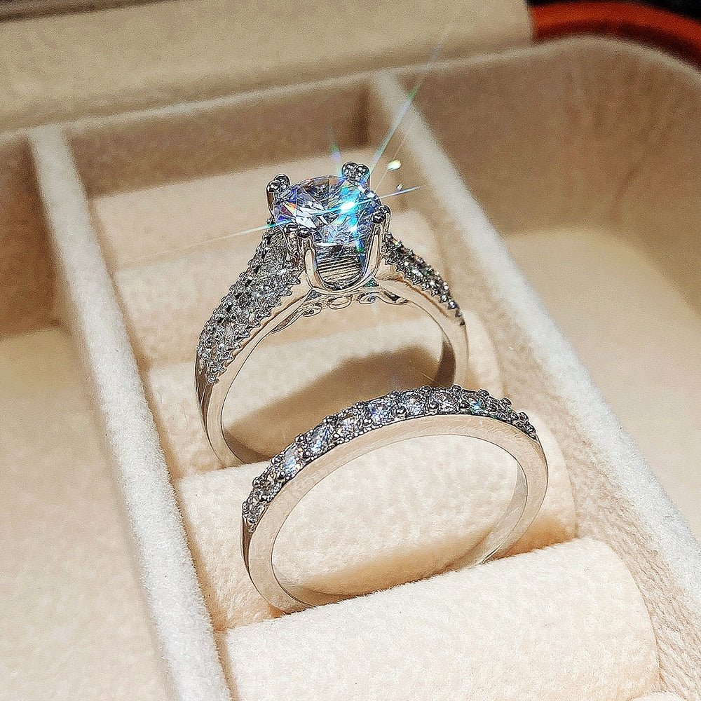 CAOSHI Fashion Wedding Ring Set for Women Dazzling Square Zirconia Luxury Lady Accessories Set Trendy Delicate Bridal Jewelry | 0 | Tage-Active