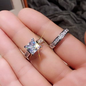 CAOSHI Fashion Wedding Ring Set for Women Dazzling Square Zirconia Luxury Lady Accessories Set Trendy Delicate Bridal Jewelry | 0 | Tage-Active