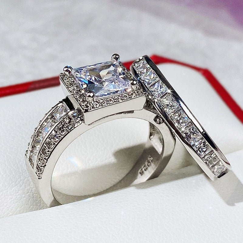 CAOSHI Fashion Wedding Ring Set for Women Dazzling Square Zirconia Luxury Lady Accessories Set Trendy Delicate Bridal Jewelry | 0 | Tage-Active