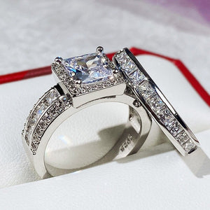 CAOSHI Fashion Wedding Ring Set for Women Dazzling Square Zirconia Luxury Lady Accessories Set Trendy Delicate Bridal Jewelry | 0 | Tage-Active