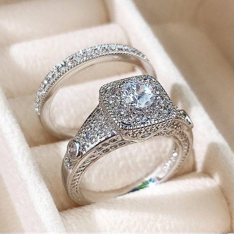 CAOSHI Fashion Wedding Ring Set for Women Dazzling Square Zirconia Luxury Lady Accessories Set Trendy Delicate Bridal Jewelry | 0 | Tage-Active