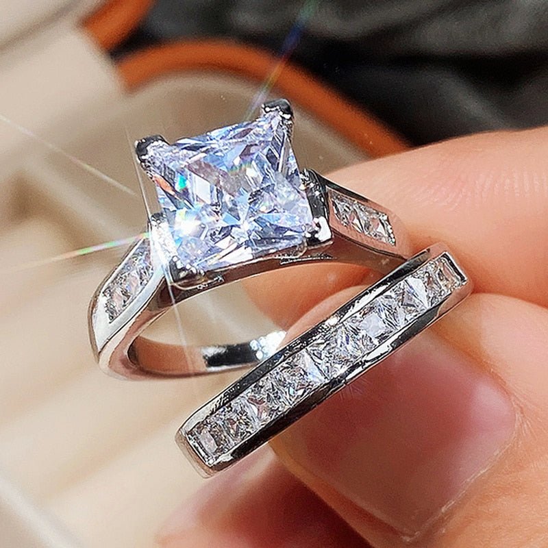 CAOSHI Fashion Wedding Ring Set for Women Dazzling Square Zirconia Luxury Lady Accessories Set Trendy Delicate Bridal Jewelry | 0 | Tage-Active
