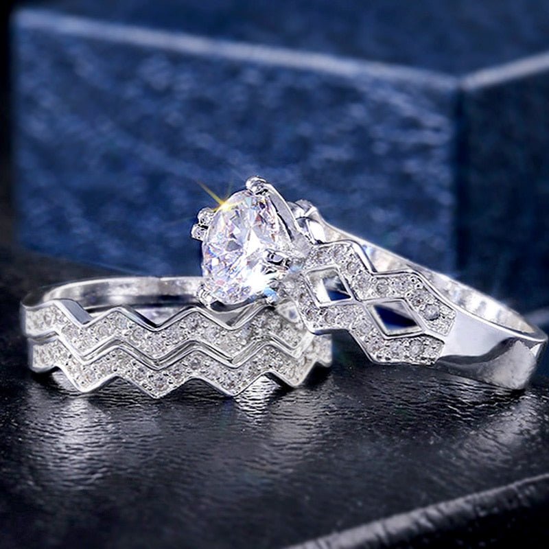 CAOSHI Fashion Wedding Ring Set for Women Dazzling Square Zirconia Luxury Lady Accessories Set Trendy Delicate Bridal Jewelry | 0 | Tage-Active