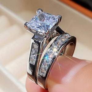 CAOSHI Fashion Wedding Ring Set for Women Dazzling Square Zirconia Luxury Lady Accessories Set Trendy Delicate Bridal Jewelry | 0 | Tage-Active