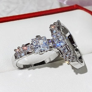 CAOSHI Fashion Wedding Ring Set for Women Dazzling Square Zirconia Luxury Lady Accessories Set Trendy Delicate Bridal Jewelry | 0 | Tage-Active