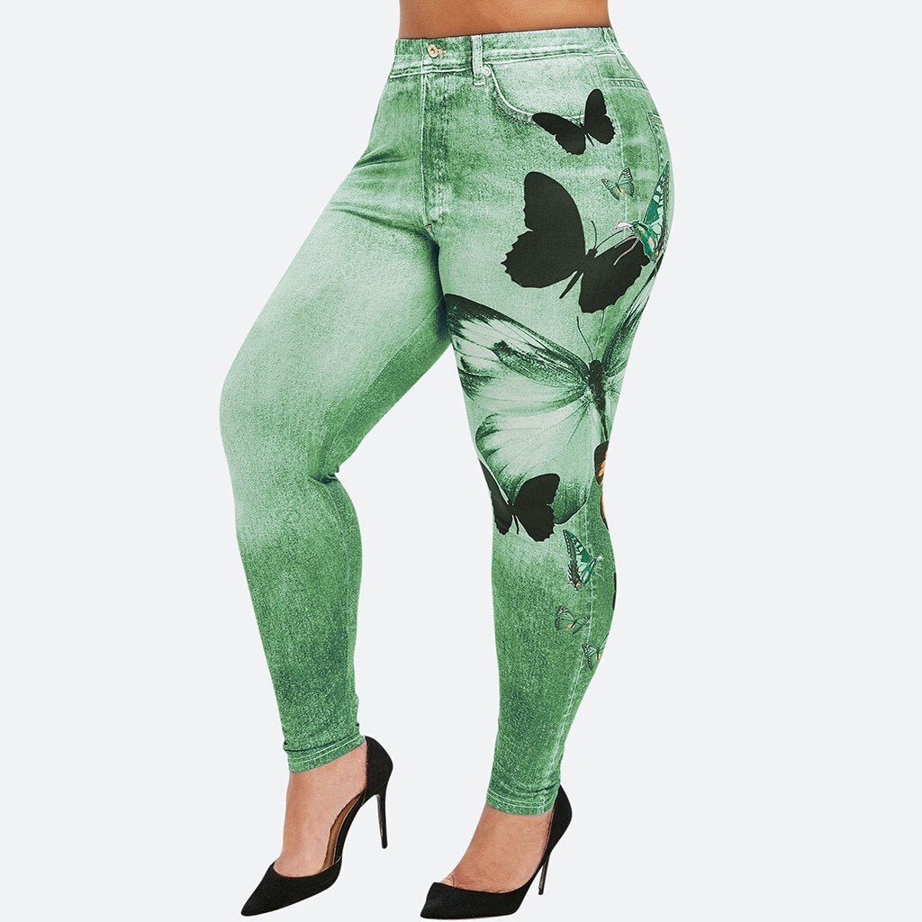Comfortable Skinny Pants Denim Leggings Butterfly Print Women Jean Cowboy Stretchy Famale Slim Faux Jeans Pants Plus Size 5XL | 0 | TageUnlimited