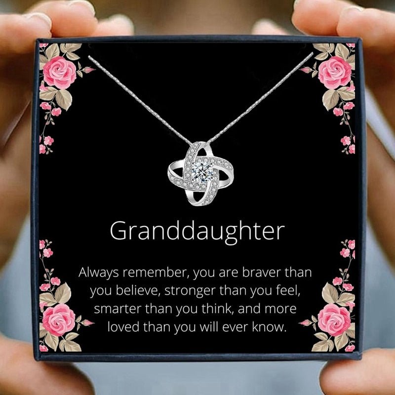 Crystal Knot Pendant Necklace Women Granddaughter Pendant Necklaces Grandma Grandpa Birthday Jewelry Christmas Gifts | 0 | Tage-Active