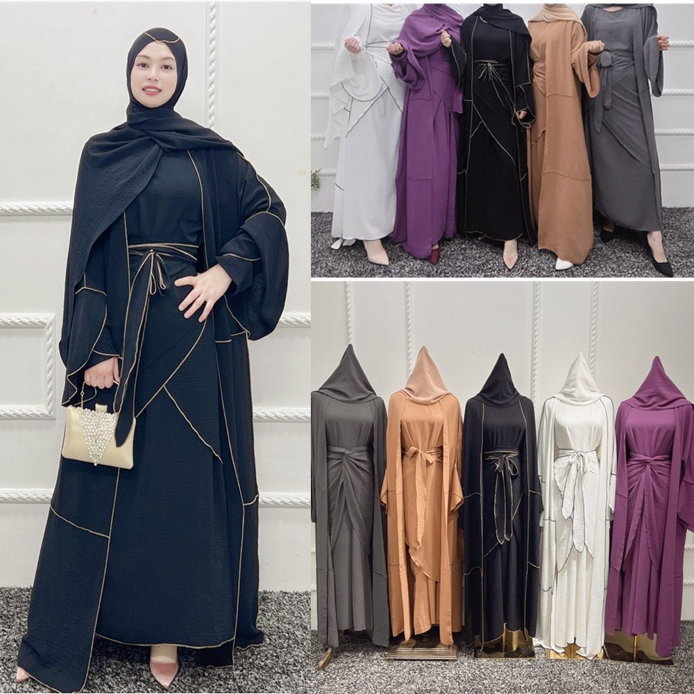 Dubai Islam Turkey Bangladesh Sets Hijab Modest Dress Kaftans For Women Robe Femme Ensembles Musulmans Muslim 3 Piece Abaya | TageUnlimited
