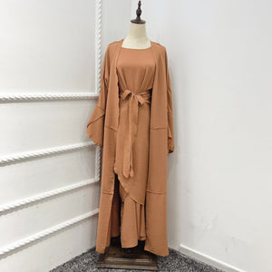 Dubai Islam Turkey Bangladesh Sets Hijab Modest Dress Kaftans For Women Robe Femme Ensembles Musulmans Muslim 3 Piece Abaya | TageUnlimited