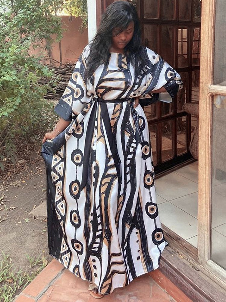 Elegant Gold Embroidered Kaftan Retro Robe V-neck White Dress Plus Size Women Summer Beach Swimsuit Cover Up Q1373 | TageUnlimited