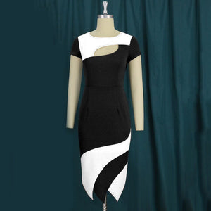 Elegant Black Dresses for Women Round Neck Short Sleeve Bodycon Mid Calf Fashion Formal Business Work Wear Vestidos Mujer Dress | 0 | TageUnlimited