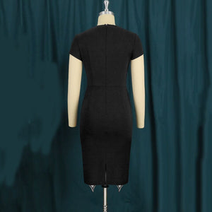 Elegant Black Dresses for Women Round Neck Short Sleeve Bodycon Mid Calf Fashion Formal Business Work Wear Vestidos Mujer Dress | 0 | TageUnlimited