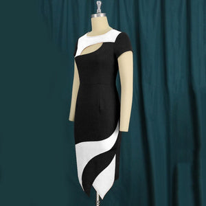 Elegant Black Dresses for Women Round Neck Short Sleeve Bodycon Mid Calf Fashion Formal Business Work Wear Vestidos Mujer Dress | 0 | TageUnlimited