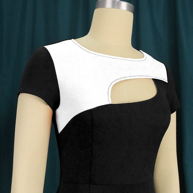 Elegant Black Dresses for Women Round Neck Short Sleeve Bodycon Mid Calf Fashion Formal Business Work Wear Vestidos Mujer Dress | 0 | TageUnlimited