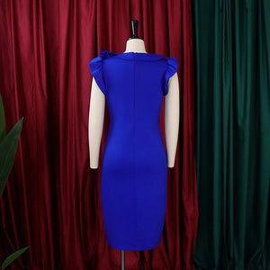 Elegant Office Clothing for Women Solid Sleeveless Round Neck Bodycon High Waisted Ruffles Formal Business Work Dress Midi Hot | 0 | TageUnlimited