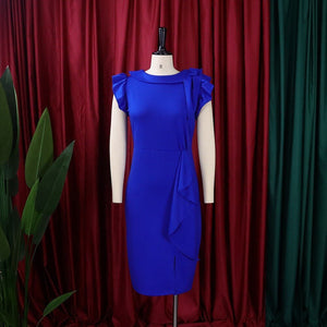 Elegant Office Clothing for Women Solid Sleeveless Round Neck Bodycon High Waisted Ruffles Formal Business Work Dress Midi Hot | 0 | TageUnlimited
