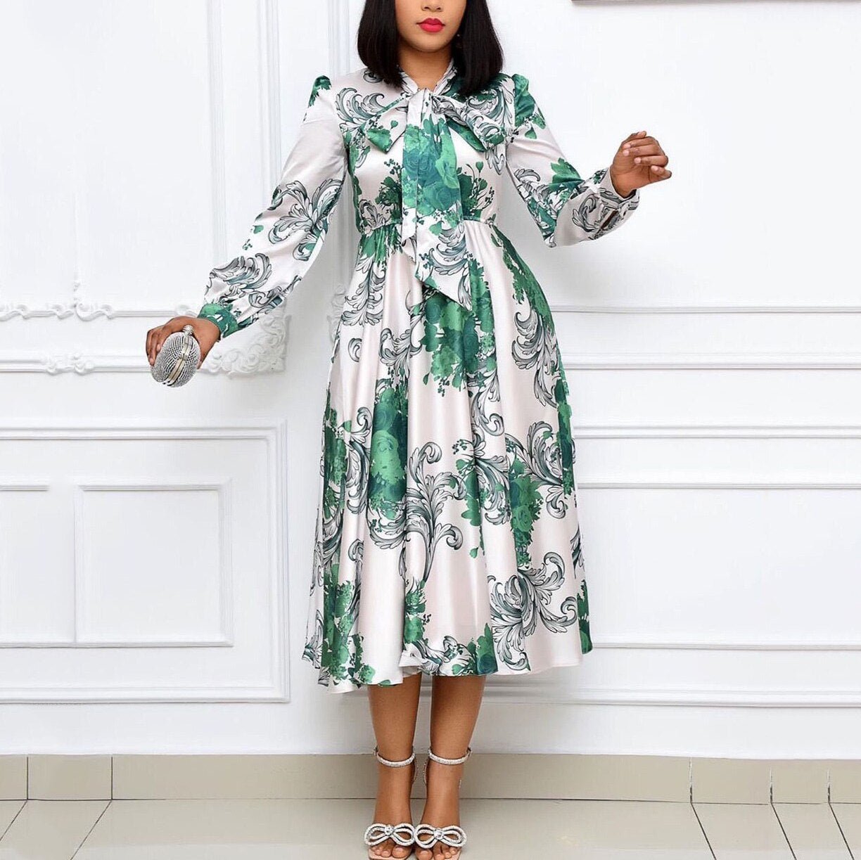 Elegant Office Dress for Women Clothing  Spring Full Sleeve High Waisted Pleated Mid Calf Fashion Formal Business Work Dress | 0 | TageUnlimited