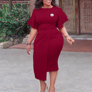 Elegant Office Dresses for Women Round Neck Flare Sleeve Bodycon High Waisted Mid Calf Fashion Formal Business Work Dress Cloth | 0 | TageUnlimited