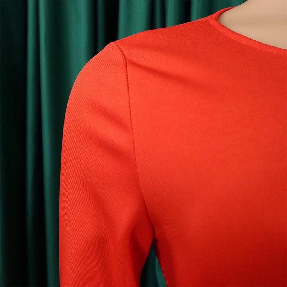Elegant Office Dresses for Women Round Neck Full Sleeve Bodycon High Waisted Solid Mid Calf Formal Business Work Dress Midi Hot | 0 | TageUnlimited