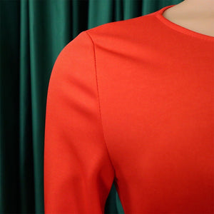 Elegant Office Dresses for Women Round Neck Full Sleeve Bodycon High Waisted Solid Mid Calf Formal Business Work Dress Midi Hot | 0 | TageUnlimited