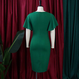 Elegant Office Ladies Dresses for Women Round Neck Flare Sleeve High Waisted Bodycon Mid Calf Formal Business Work Dress Midi OL | 0 | TageUnlimited