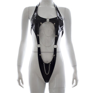Erotic Lingerie Faux Leather Bodysuit for Women Fetish Babydoll Body Bondage Nightwear Sleepwear Underwear Exotic Appeal for Sex | TageUnlimited