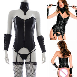 Erotic Lingerie Faux Leather Bodysuit for Women Fetish Babydoll Body Bondage Nightwear Sleepwear Underwear Exotic Appeal for Sex | TageUnlimited