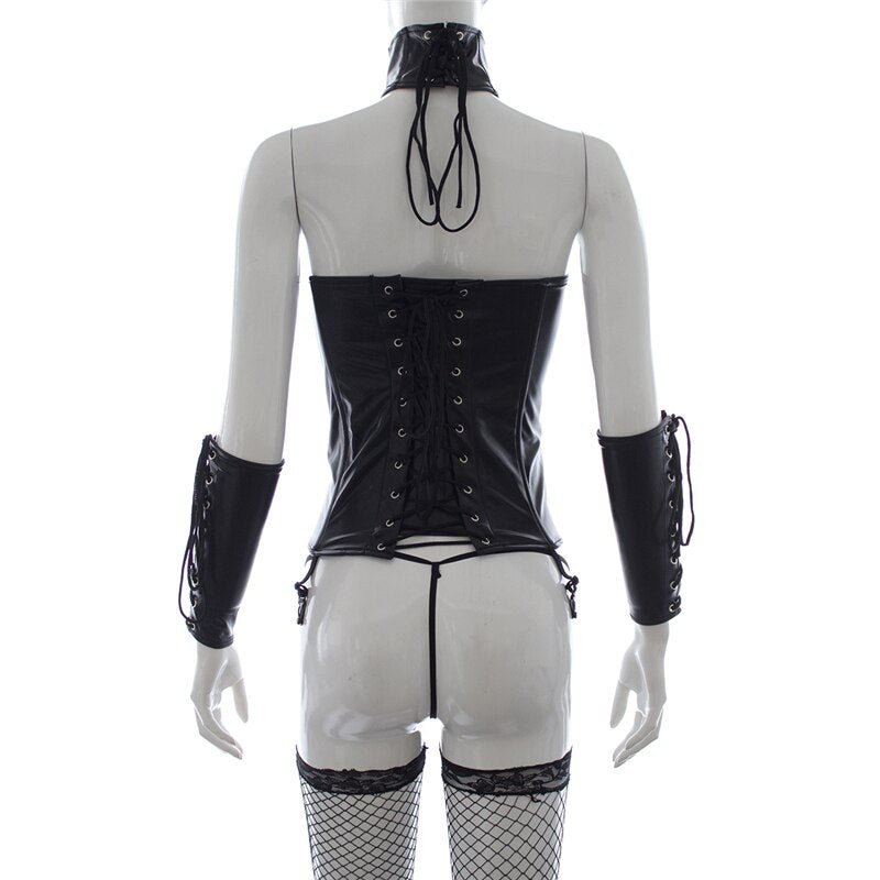 Erotic Lingerie Faux Leather Bodysuit for Women Fetish Babydoll Body Bondage Nightwear Sleepwear Underwear Exotic Appeal for Sex | TageUnlimited