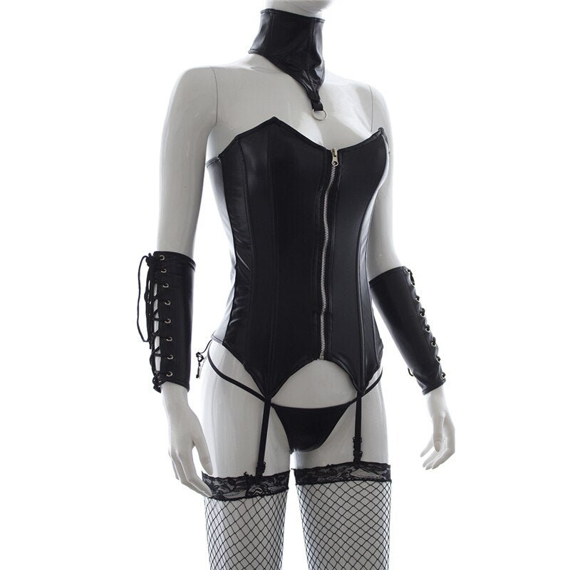 Erotic Lingerie Faux Leather Bodysuit for Women Fetish Babydoll Body Bondage Nightwear Sleepwear Underwear Exotic Appeal for Sex | TageUnlimited