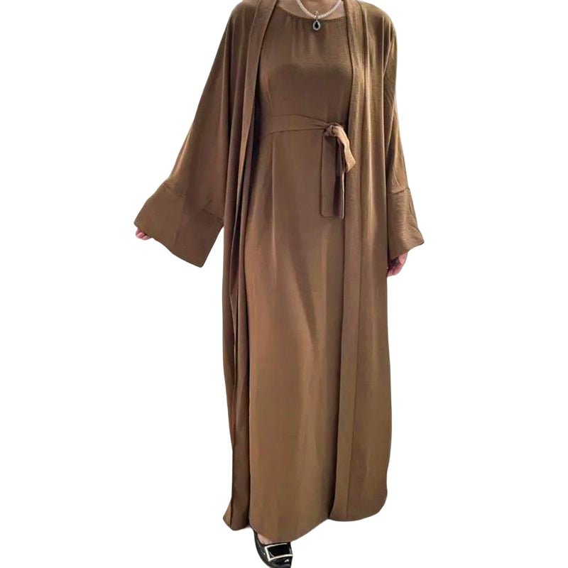 ETOSELL 2PCS Women Solid Open Kaftan Dubai Abaya Turkey Kimono Cardigan Robe with Muslim Dress Ramadan Abayas Caftan Islamic | TageUnlimited