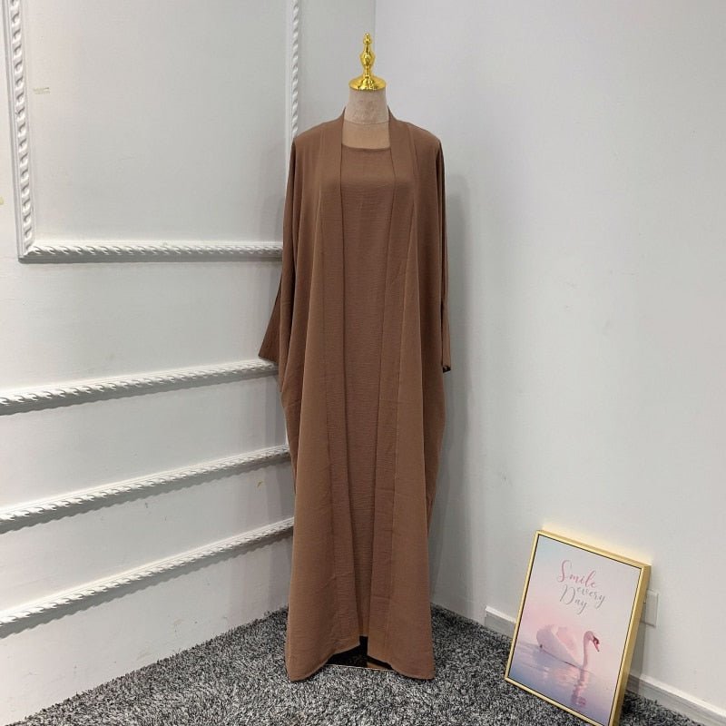 ETOSELL 2PCS Women Solid Open Kaftan Dubai Abaya Turkey Kimono Cardigan Robe with Muslim Dress Ramadan Abayas Caftan Islamic | TageUnlimited