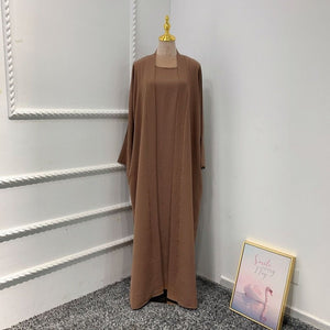 ETOSELL 2PCS Women Solid Open Kaftan Dubai Abaya Turkey Kimono Cardigan Robe with Muslim Dress Ramadan Abayas Caftan Islamic | TageUnlimited