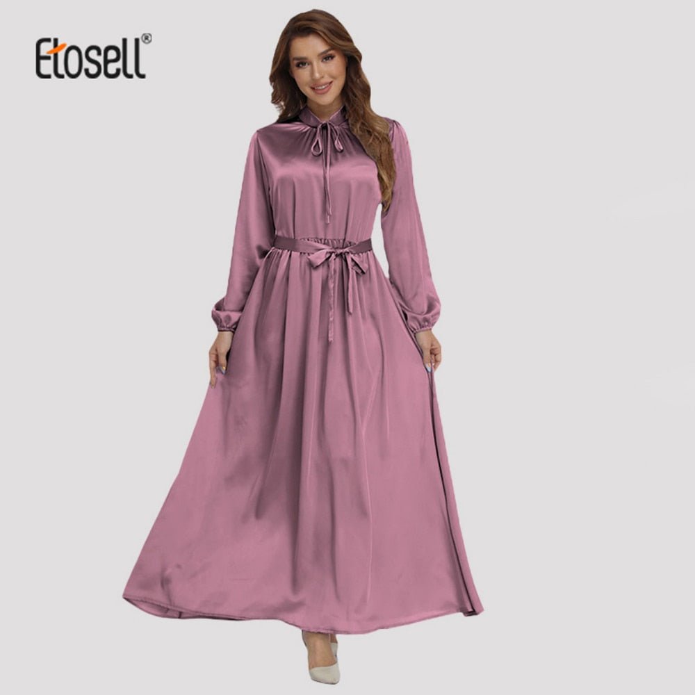 ETOSELL Abaya Elegant Dubai Turkey Arabic Muslim Satin Dress For Women Islam Caftan Middle East Abaya Dress Turkey Caftan Hijab | TageUnlimited