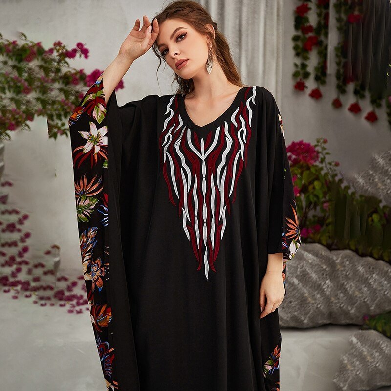 ETOSELL Eid Abaya Women Dubai Muslim Dress Gown Ramadan Islamic Clothing Batwing Long Sleeve Kaftan Casual Dress Abaya | TageUnlimited